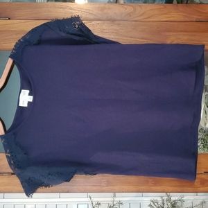 Linen cotton lace navy blue size small tshirt top
